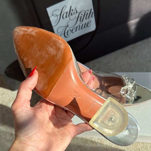 Amina Muaddi Silver Crystal Bow Heels - Picture 5 of 7